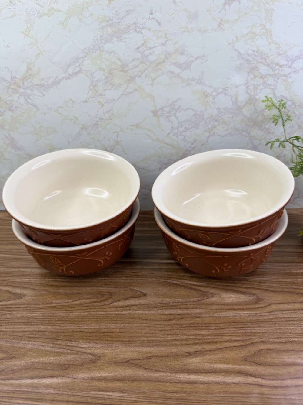 Set of 4 Pfaltzgraff Mission Flower Vine Scroll Brown Floral 6" Cereal Soup Bowl - Picture 3 of 10